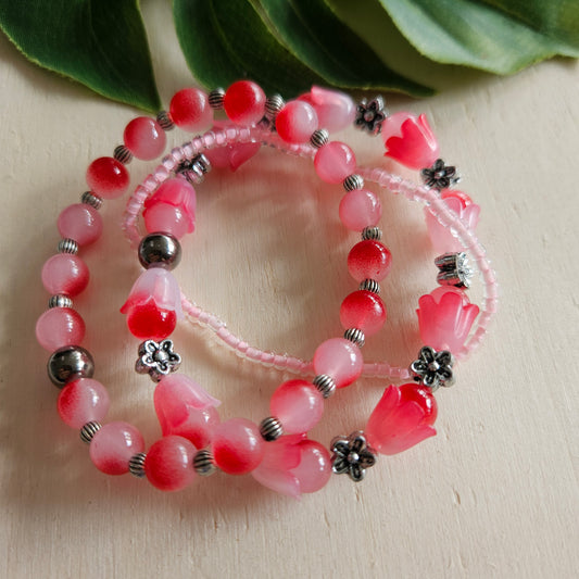 Armbänder Rose  4 er Set mit Blüten