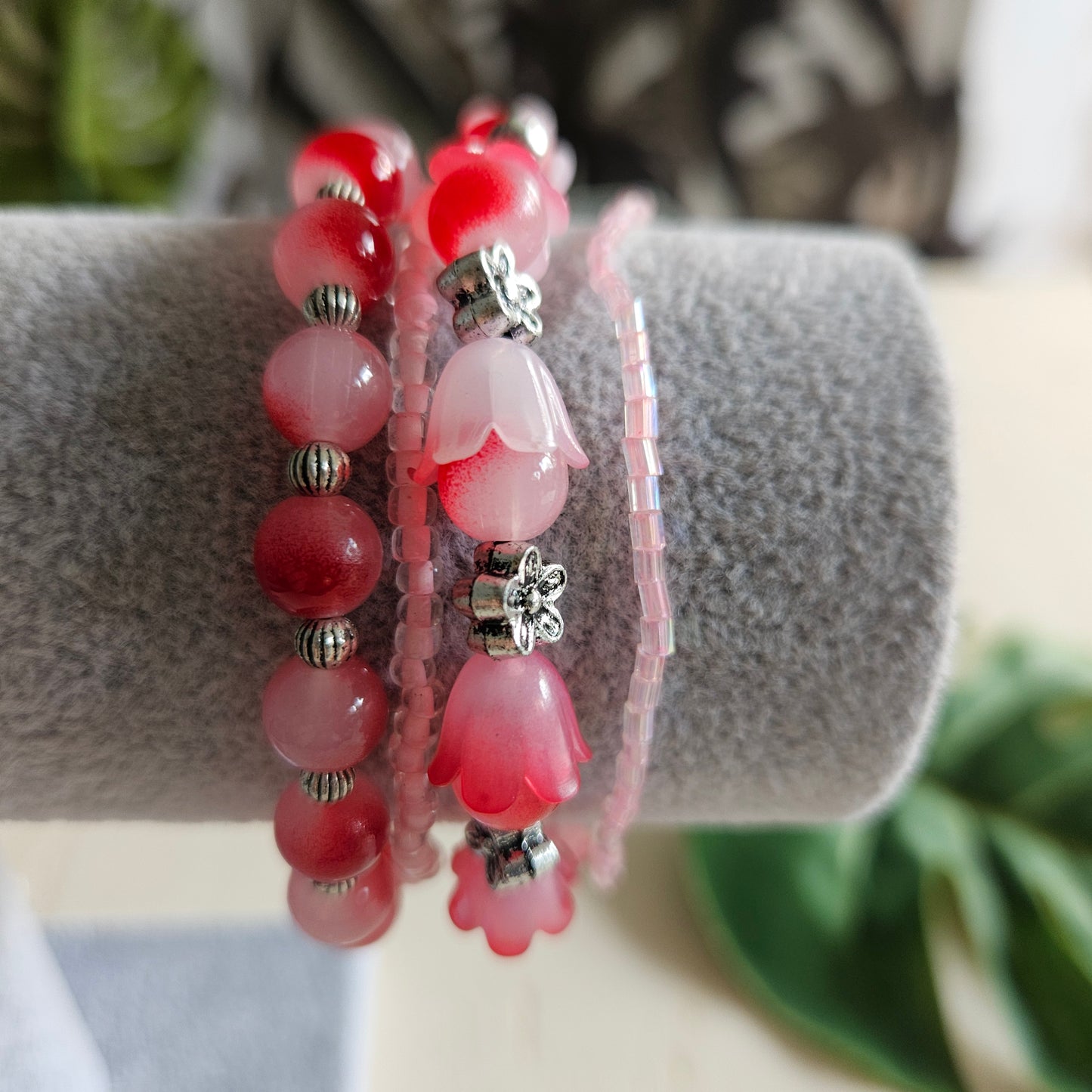 Armbänder Rose  4 er Set mit Blüten