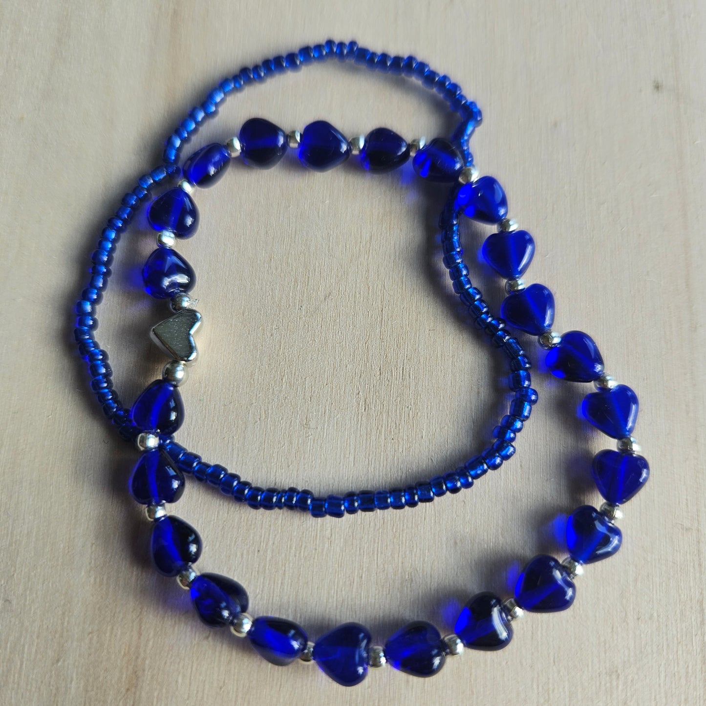 Armbänder  Perlen blau mit Herz 3 er Set