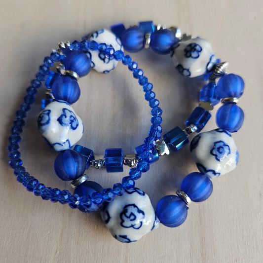 Armbänder Perlen blau/Weiß 3 er Set