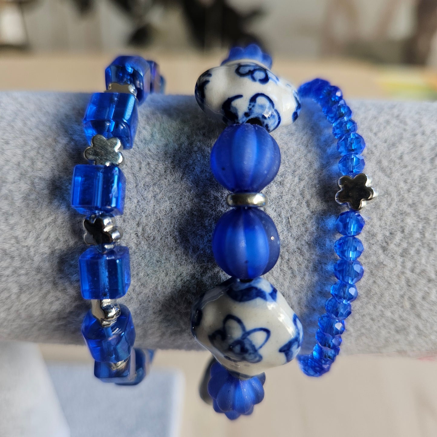 Armbänder Perlen blau/Weiß 3 er Set