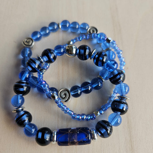 Armbänder Glas Perlen blau   3 er Set