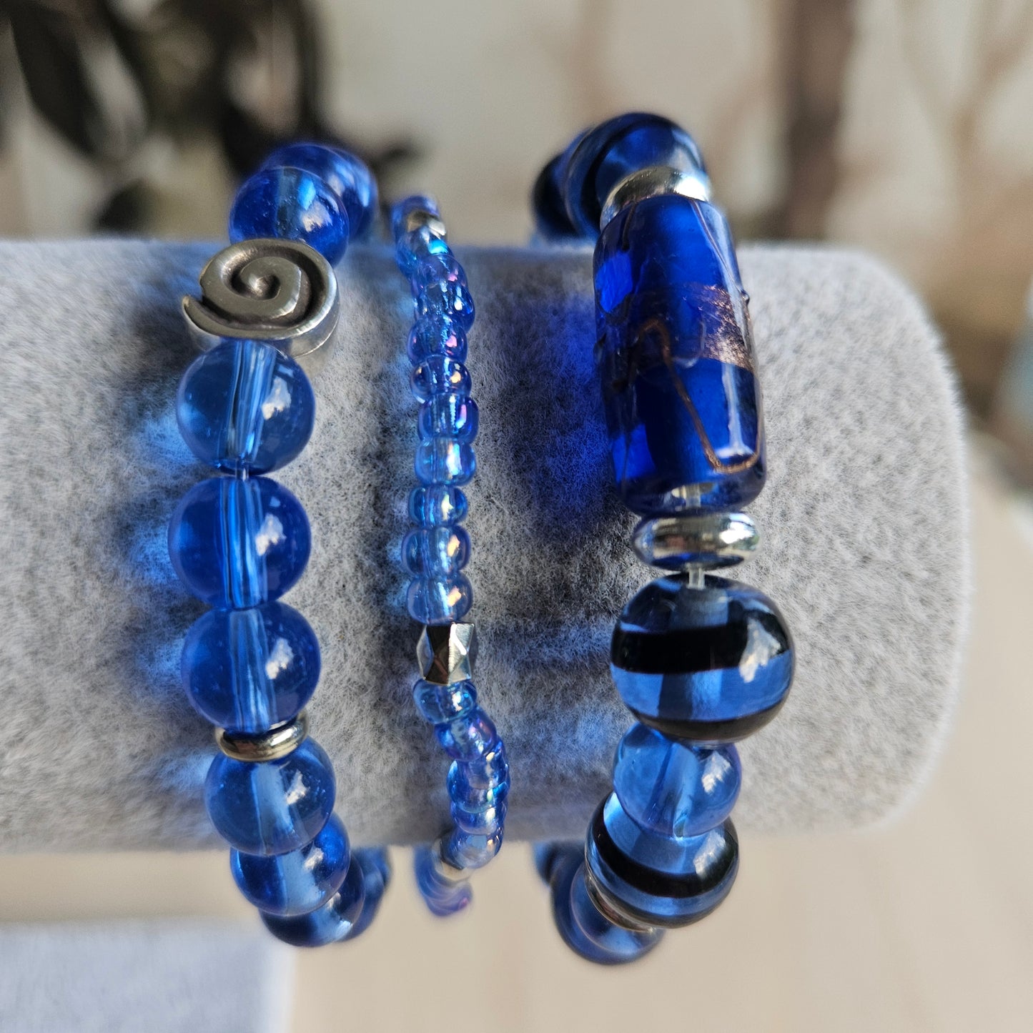 Armbänder Glas Perlen blau   3 er Set