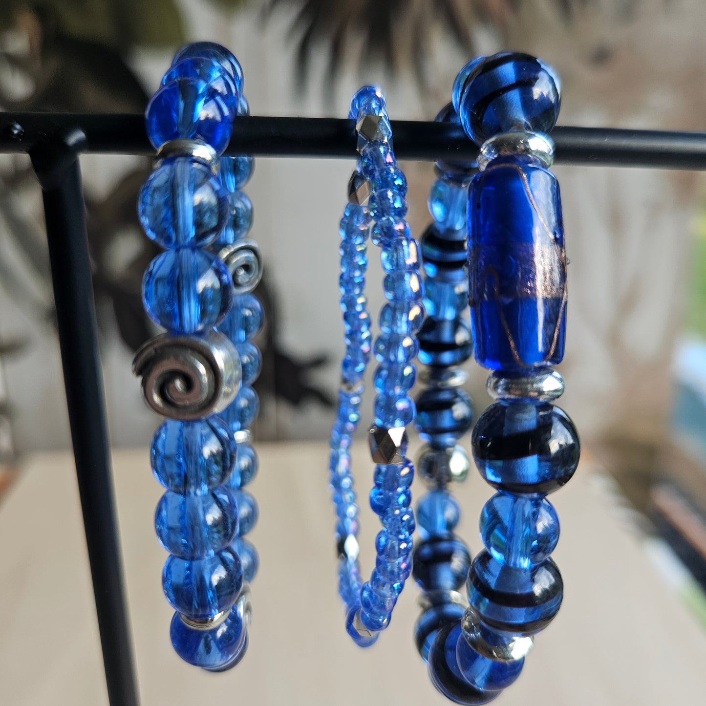 Armbänder Glas Perlen blau   3 er Set