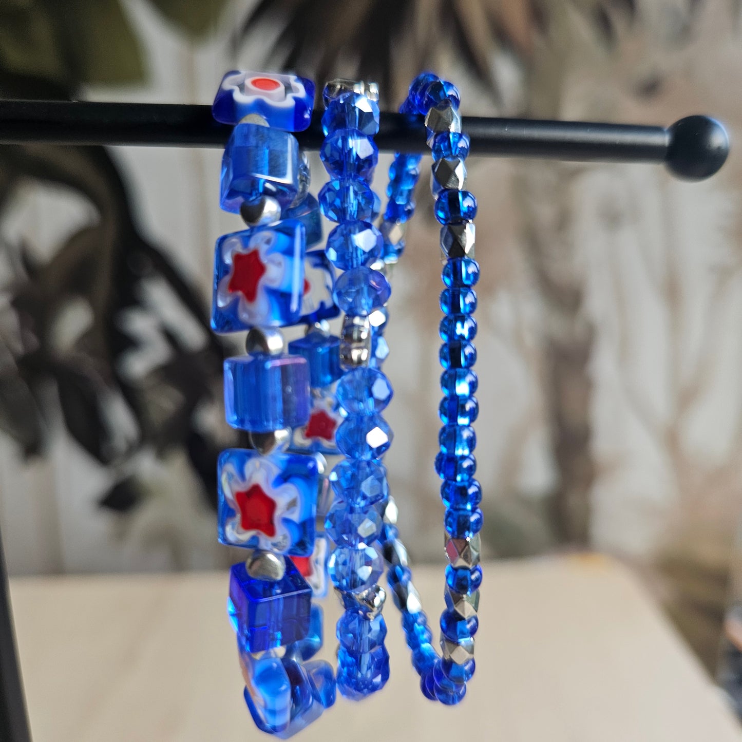 Armbänder Glasperlen blau 3er Set