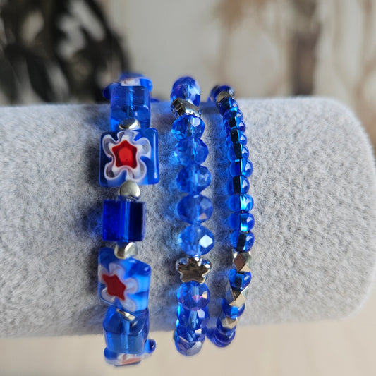 Armbänder Glasperlen blau 3er Set