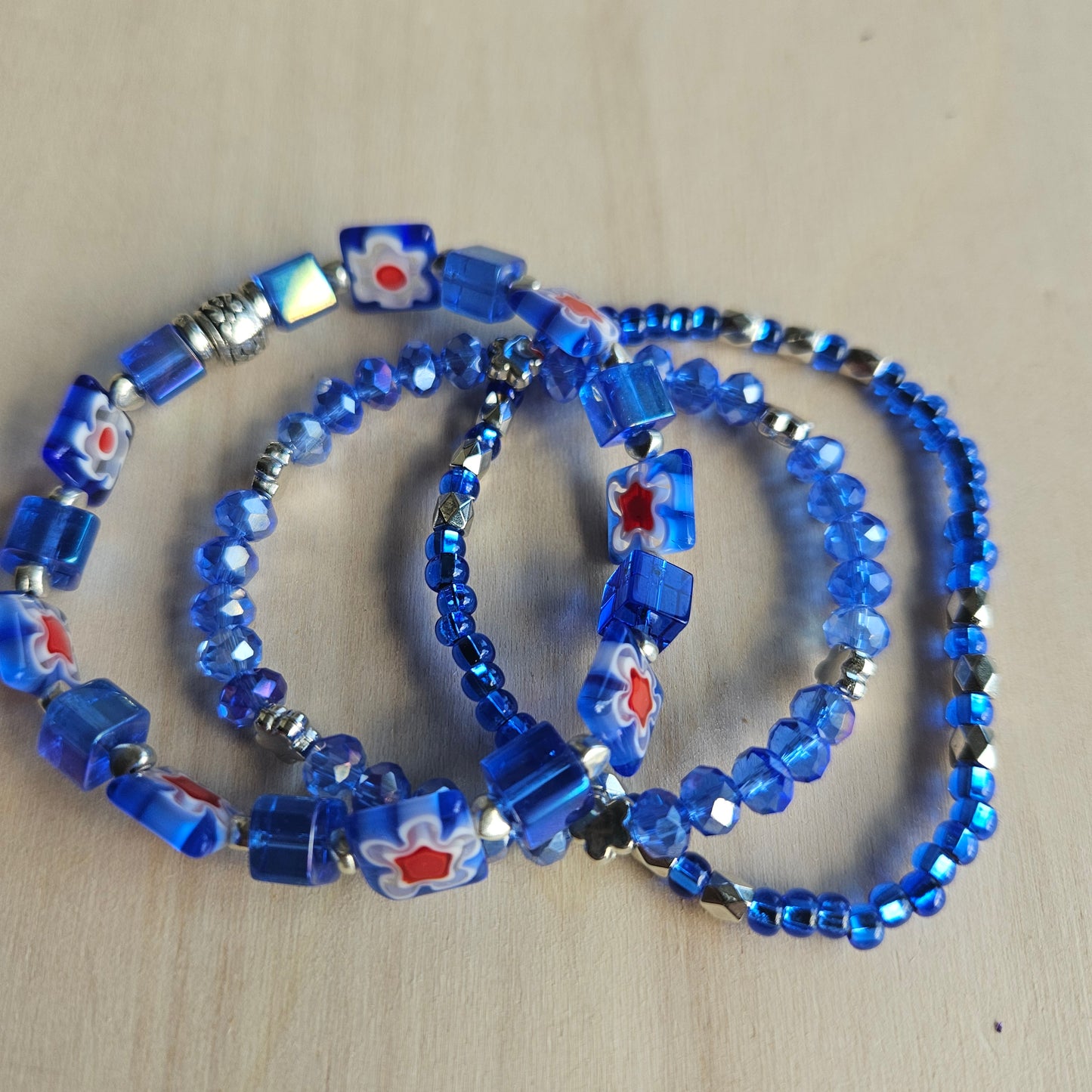 Armbänder Glasperlen blau 3er Set