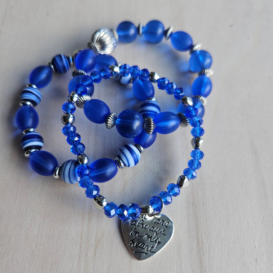 Armbänder Glas blau 3 er Set mit Herz