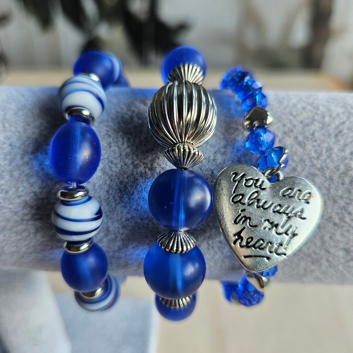 Armbänder Glas blau 3 er Set mit Herz