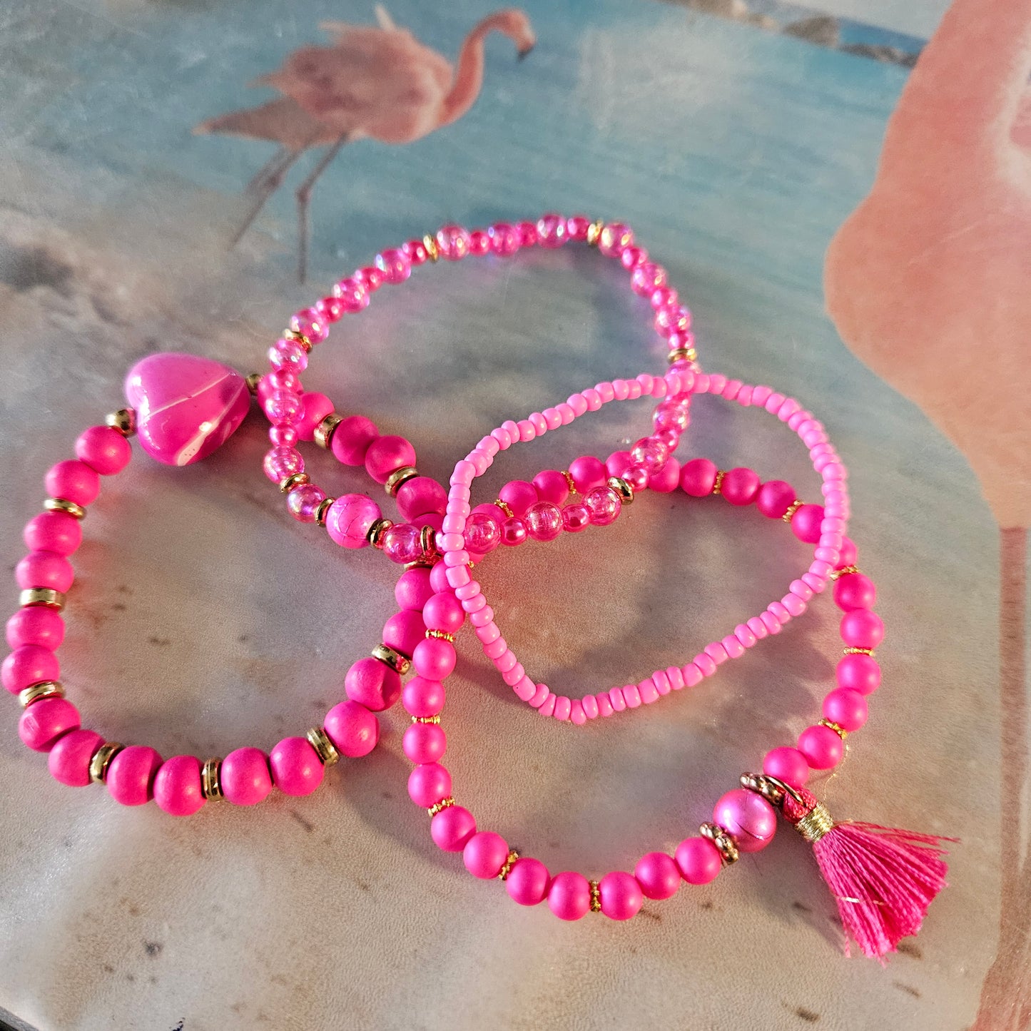 Armbänder Pink mit Herz 4 er Set