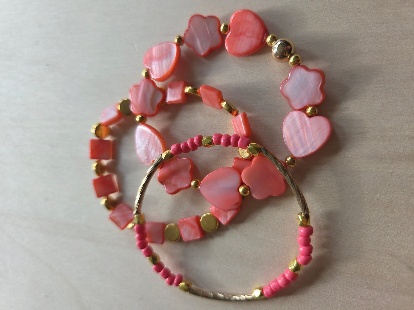 Armbänder Rose 3 er Set  mit Herzen