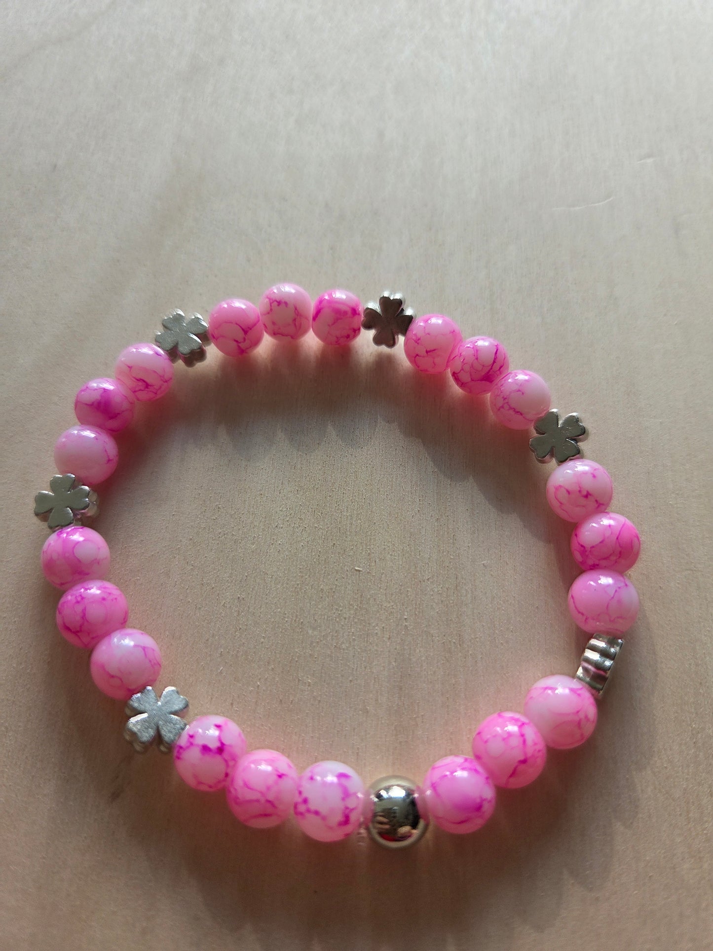 Armbänder 4 er Set Perlen Rosa/Pink mit Herz /Schlüssel AH