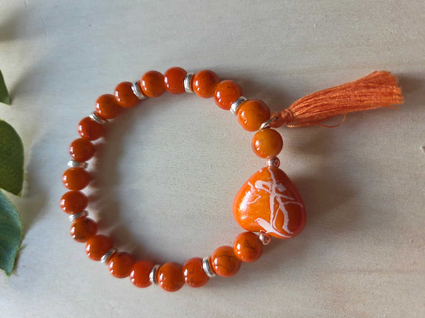 Armbänder   Stein/Perlmutt Orange mit Herz 4 er Set