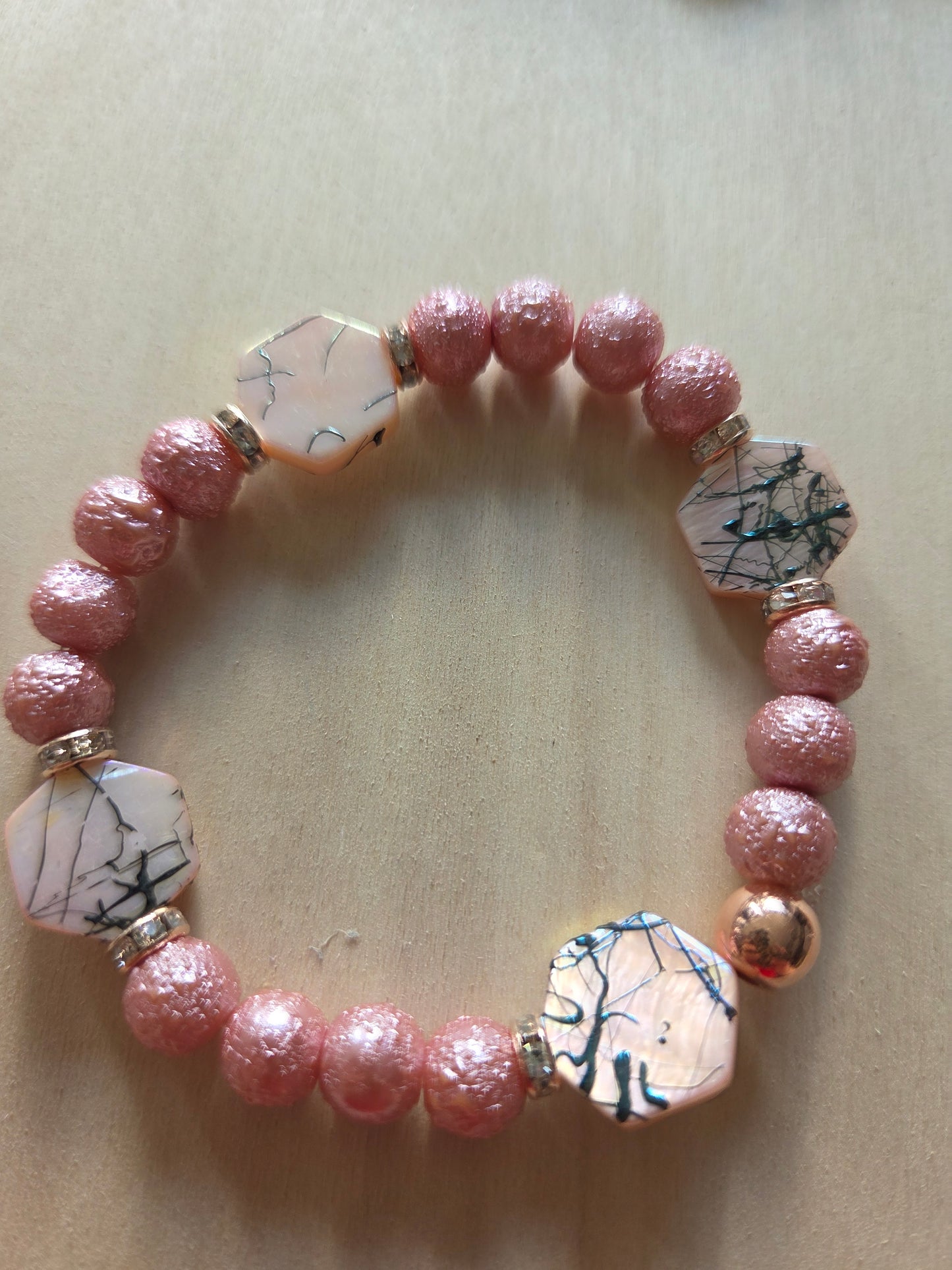 Armbänder 3 er Set Rose mit Glas/Perlmutt/Stein