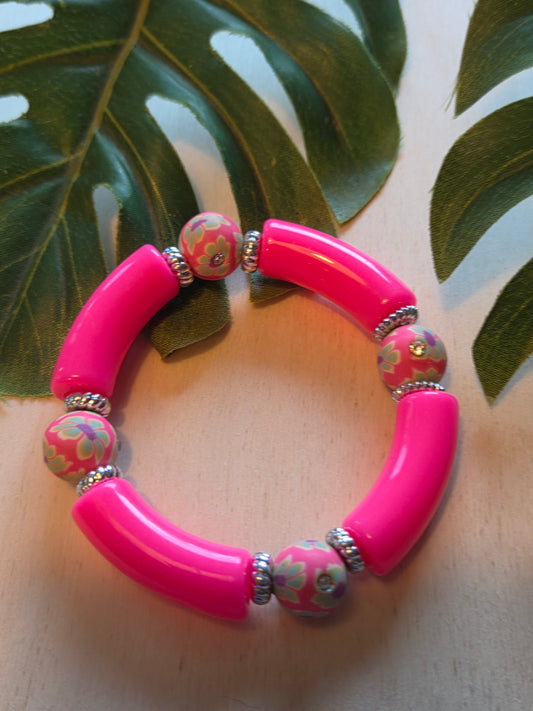 Armband Big Pearls Pink mit Blüten Perlen