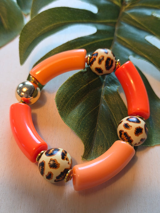 Armband Big Pearls Orange mit Leo Perlen