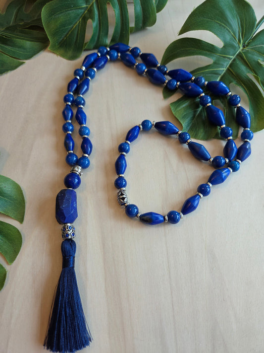 Halsketten mit Perlen Blau Lapis   AH Lapis mit Quaste