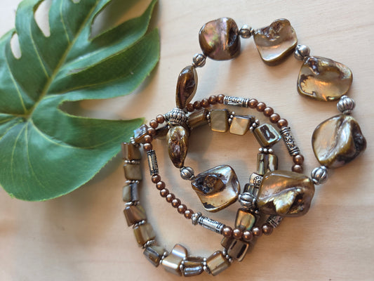 Armbänder Perlen Perlmutt braun 3 er Set