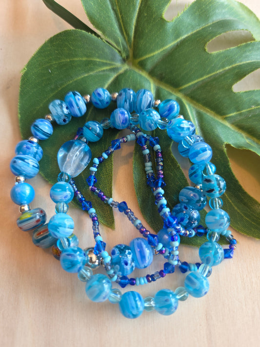 Armbänder Perlen blau 4 er Set  Glas