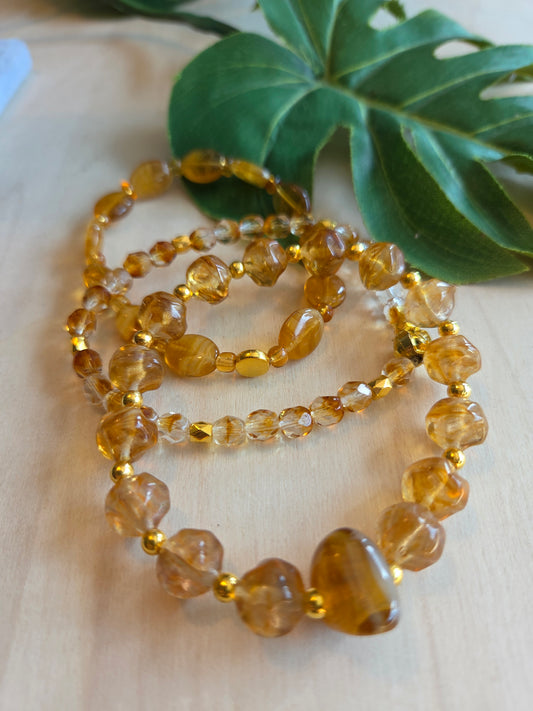 Armbänder Perlen Glas Bernsteinfarbig  3 er Set