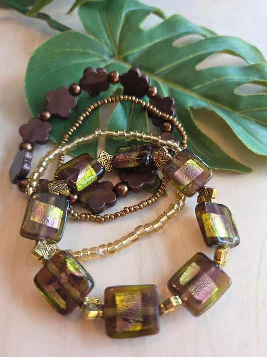 Armbänder Perlen  Glas braun 4 er Set