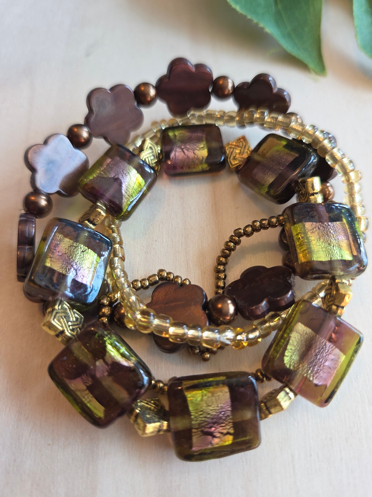 Armbänder Perlen  Glas braun 4 er Set