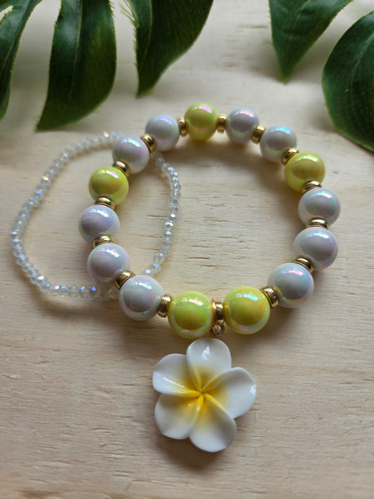 Armbänder Hibiskus Blüte gelb/weiß 2er-Set