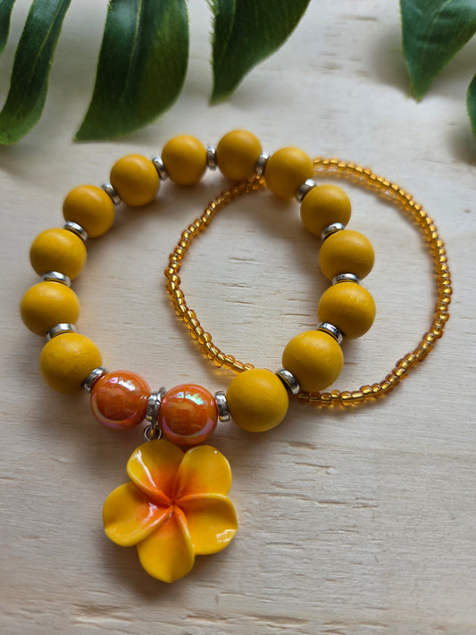 Armbänder Hibiskus Blüte Orange 2er-Set