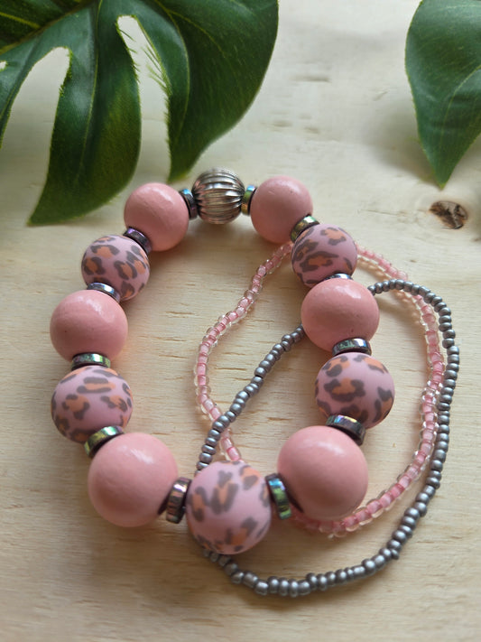 Armbänder mit Leo Kugeln Rosa 3er-Set