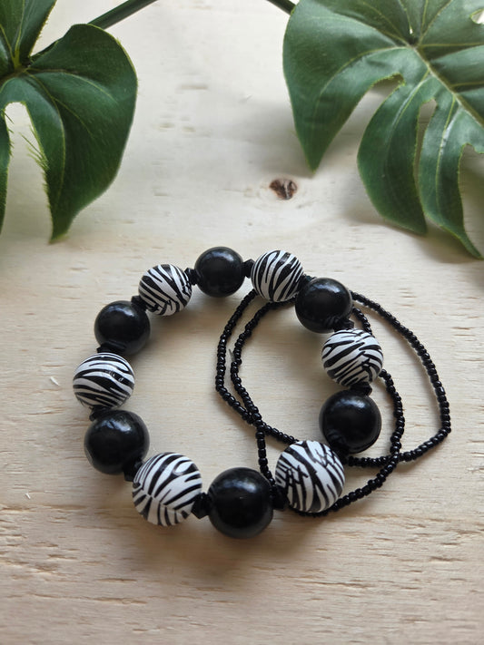 Armbänder mit gestreiften Kugeln   schwarz/weiß 3 er-Set