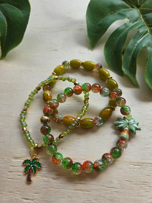 Armbänder Grün mit Palmen  3er-Set