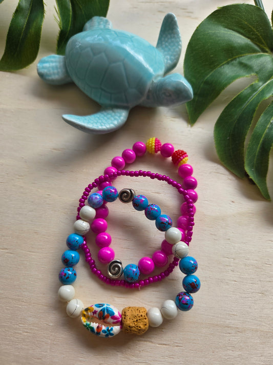 Armbänder bunt mit Muschel 3er-Set