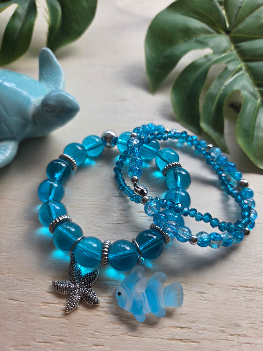 Armbänder   mit AH Fisch Glas blau 3er-Set