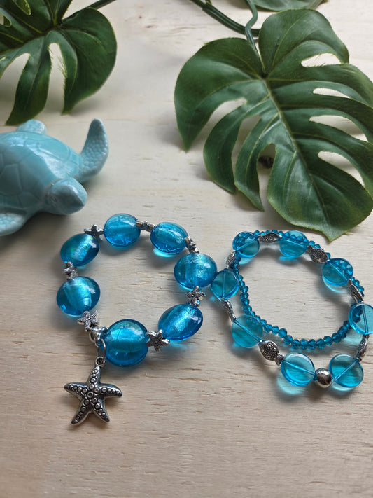 Armbänder Glas Blau mit AH Seestern 3er-Set