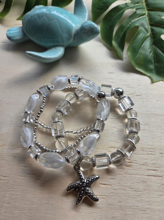 Armbänder mit Seestern  weiß klar  4er-Set