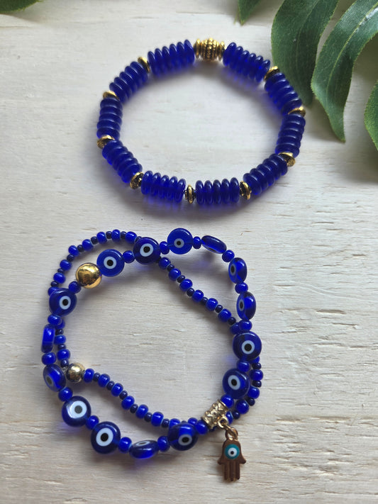 Armbänder sehendes Auge Perlen 3er-Set  blau