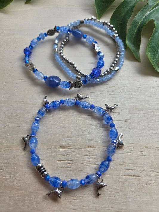 Armbänder mit AH Fische 3er-Set blau
