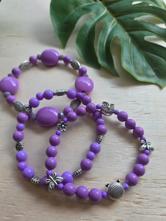 Armbänder Eule/Schmetterling Lila 3er-Set