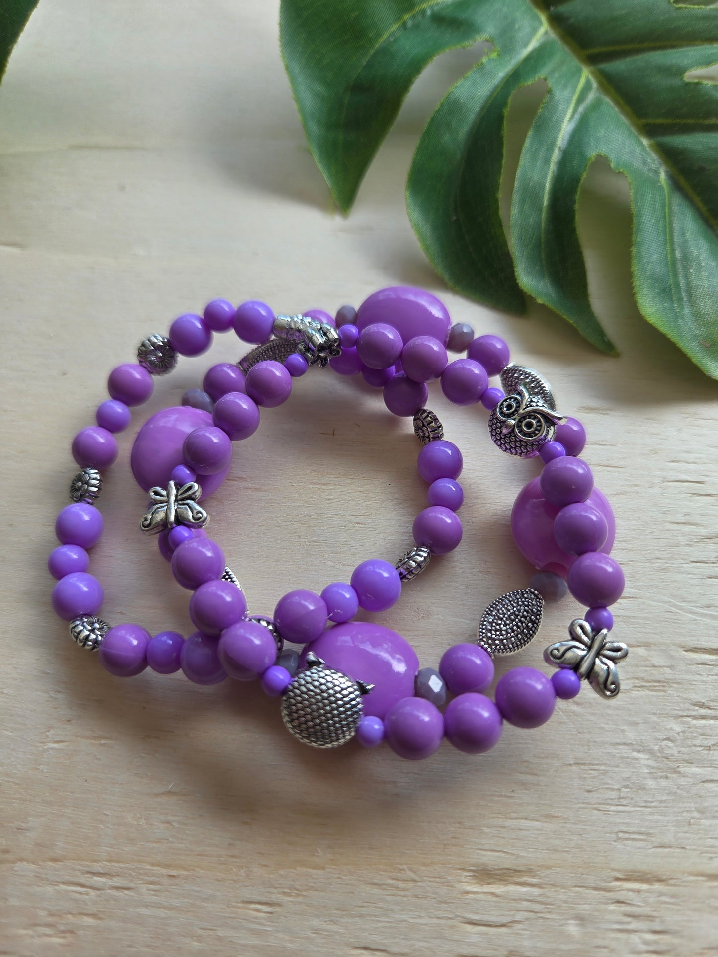Armbänder Eule/Schmetterling Lila 3er-Set