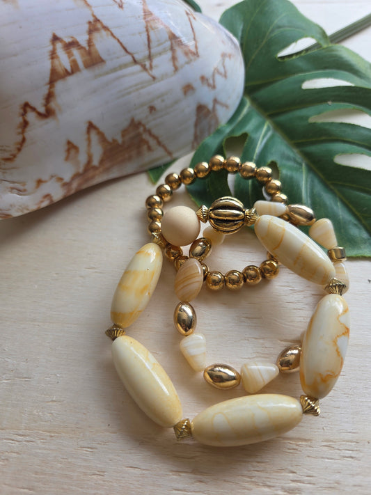 Armbänder Big Kugeln Natur beige 3er-Set