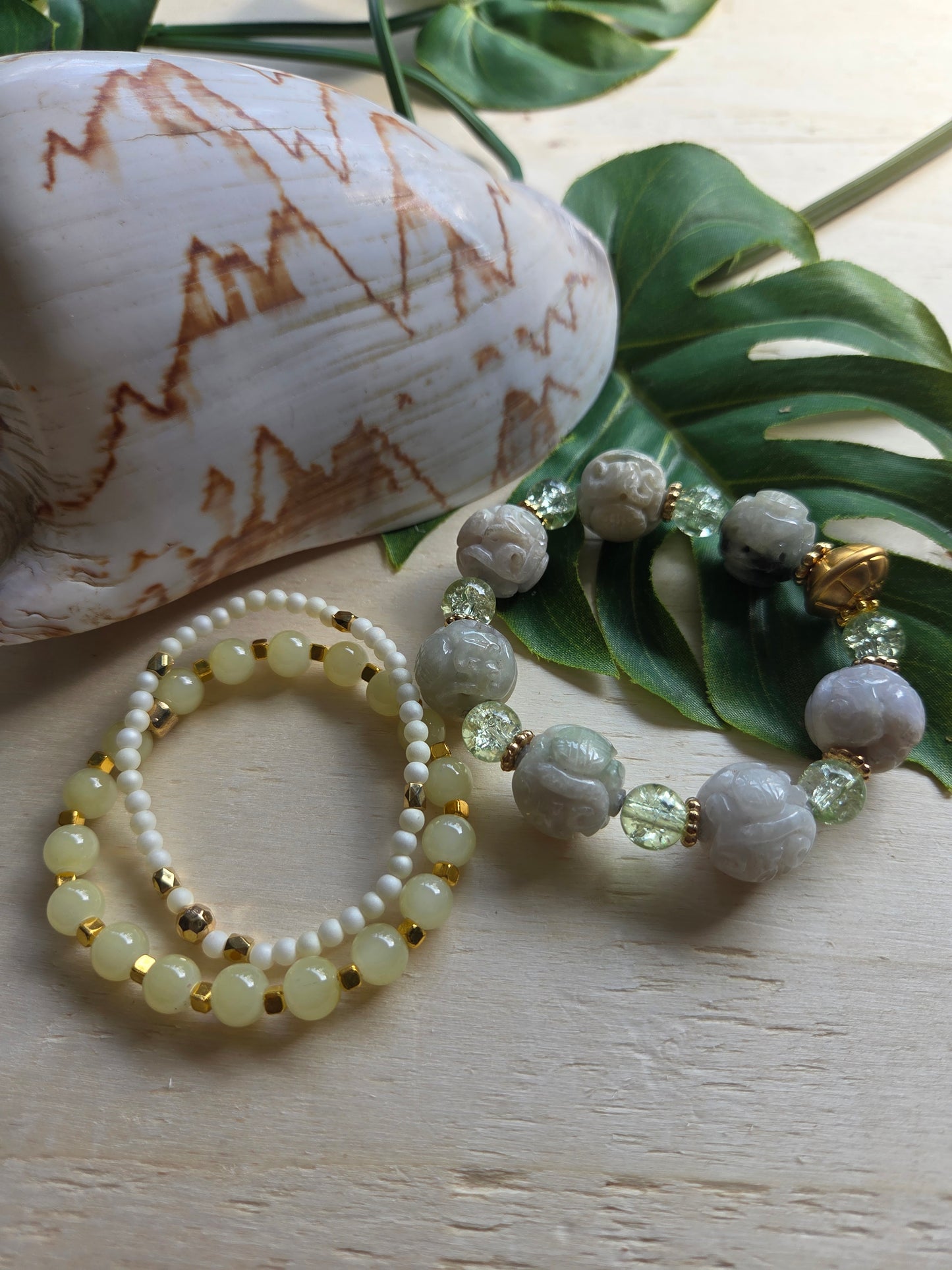 Armbänder mit Jade Kugeln 3er-Set hellgrün