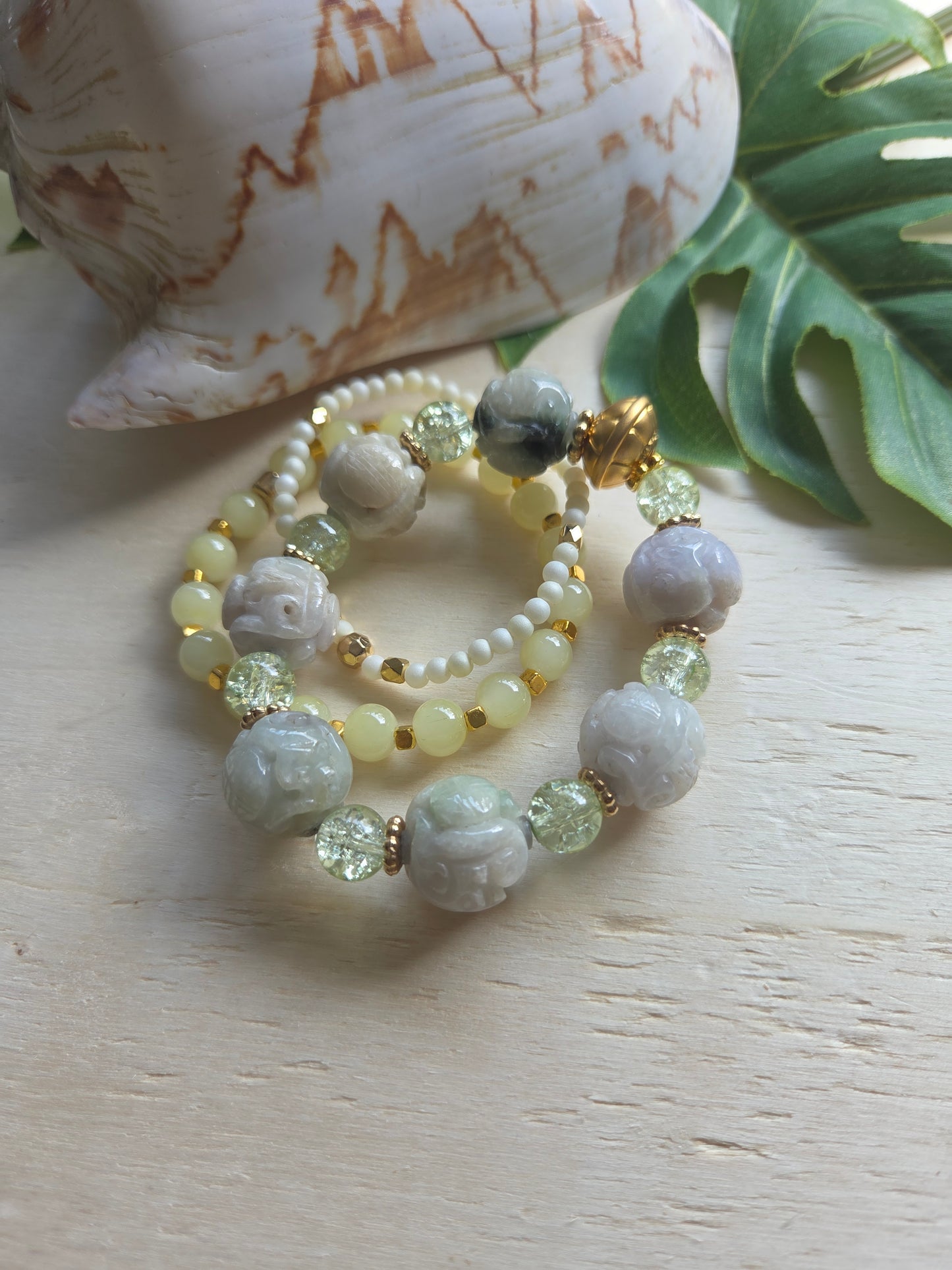 Armbänder mit Jade Kugeln 3er-Set hellgrün
