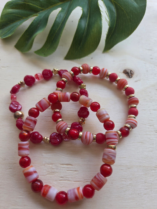 Armbänder rot 3er-Set Stein