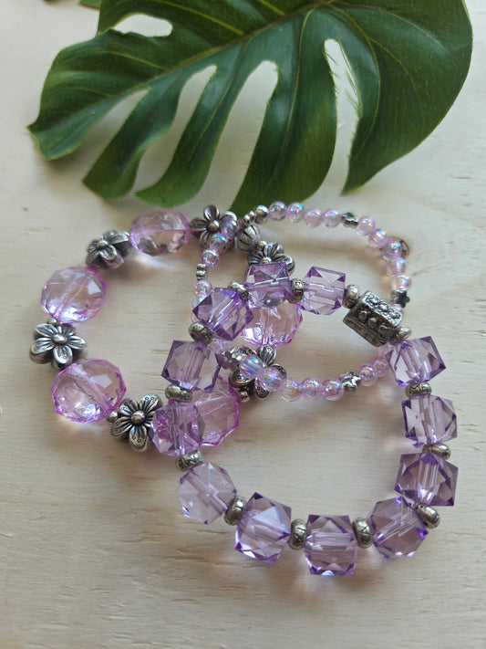 Armbänder mit Blüten Flieder 3er-Set