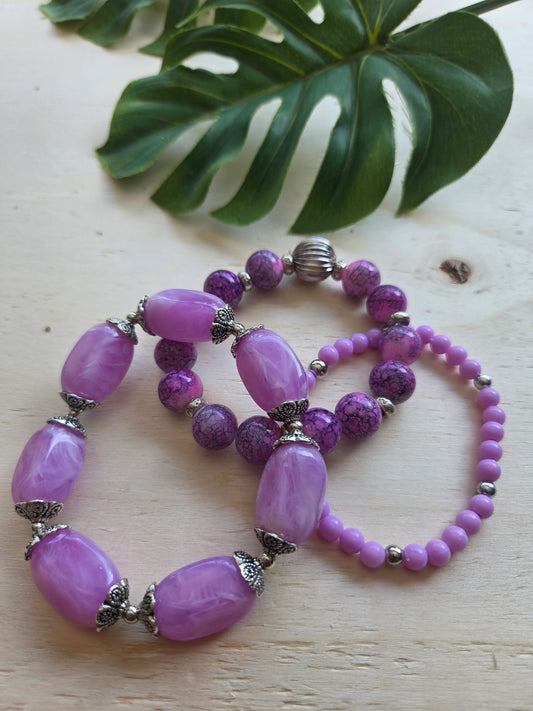 Armbänder Lila Big Kugel 3er-Set