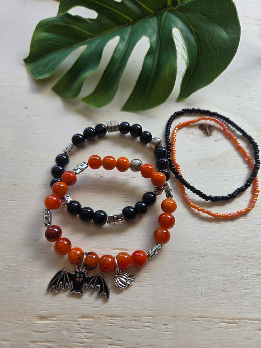 Armbänder Halloween schw./orange 4er- Set