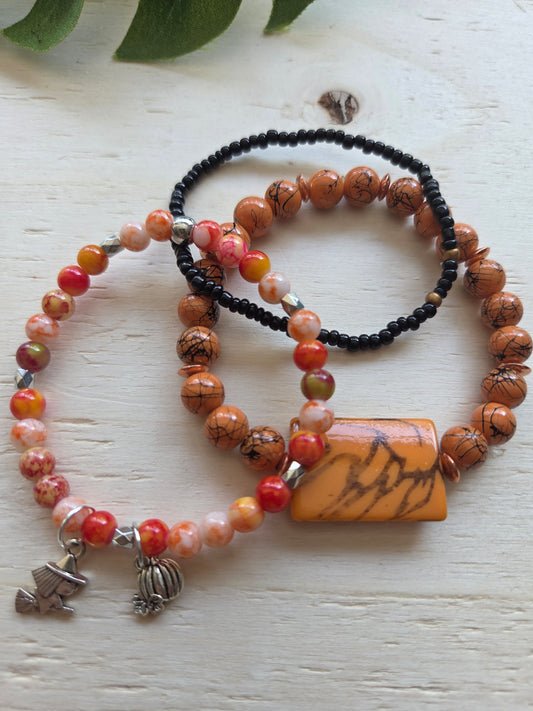 Armbänder Halloween 3er-Set orange/schw.