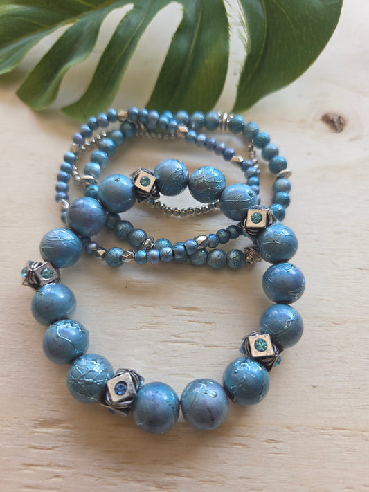 Armbänder Blaue Perlen mit schönen Perlen 4er-Set