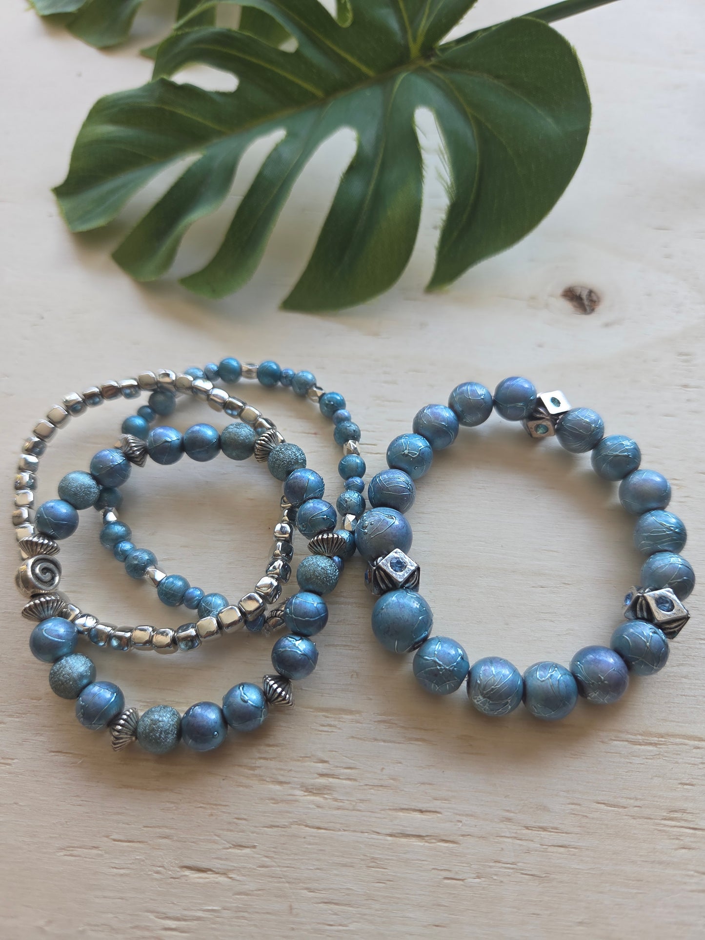 Armbänder Glanz Perlen Blau 4er-Set