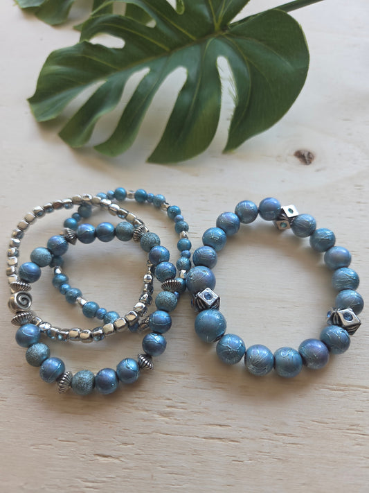 Armbänder Glanz Perlen Blau 4er-Set